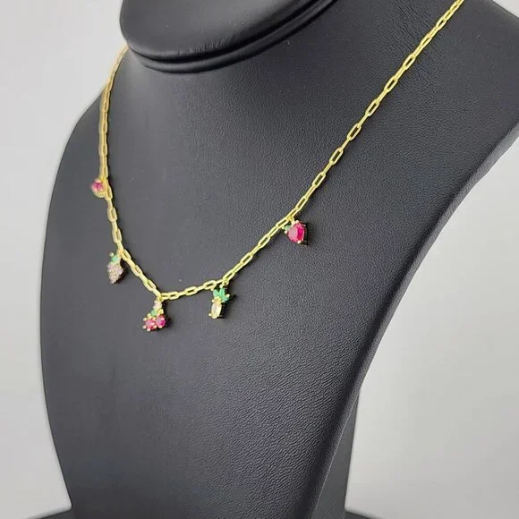 Fruit Fiesta: Sterling Silver 925 Multi-Fruit Necklace - Picture 5 of 7